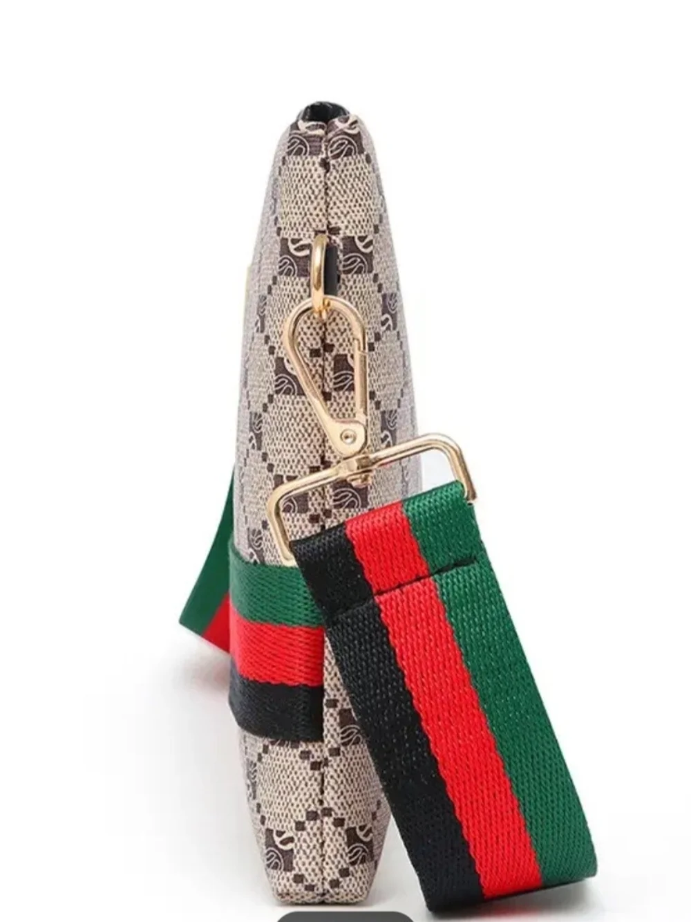 Beige Supreme Crossbody with Green and Red Web Strap